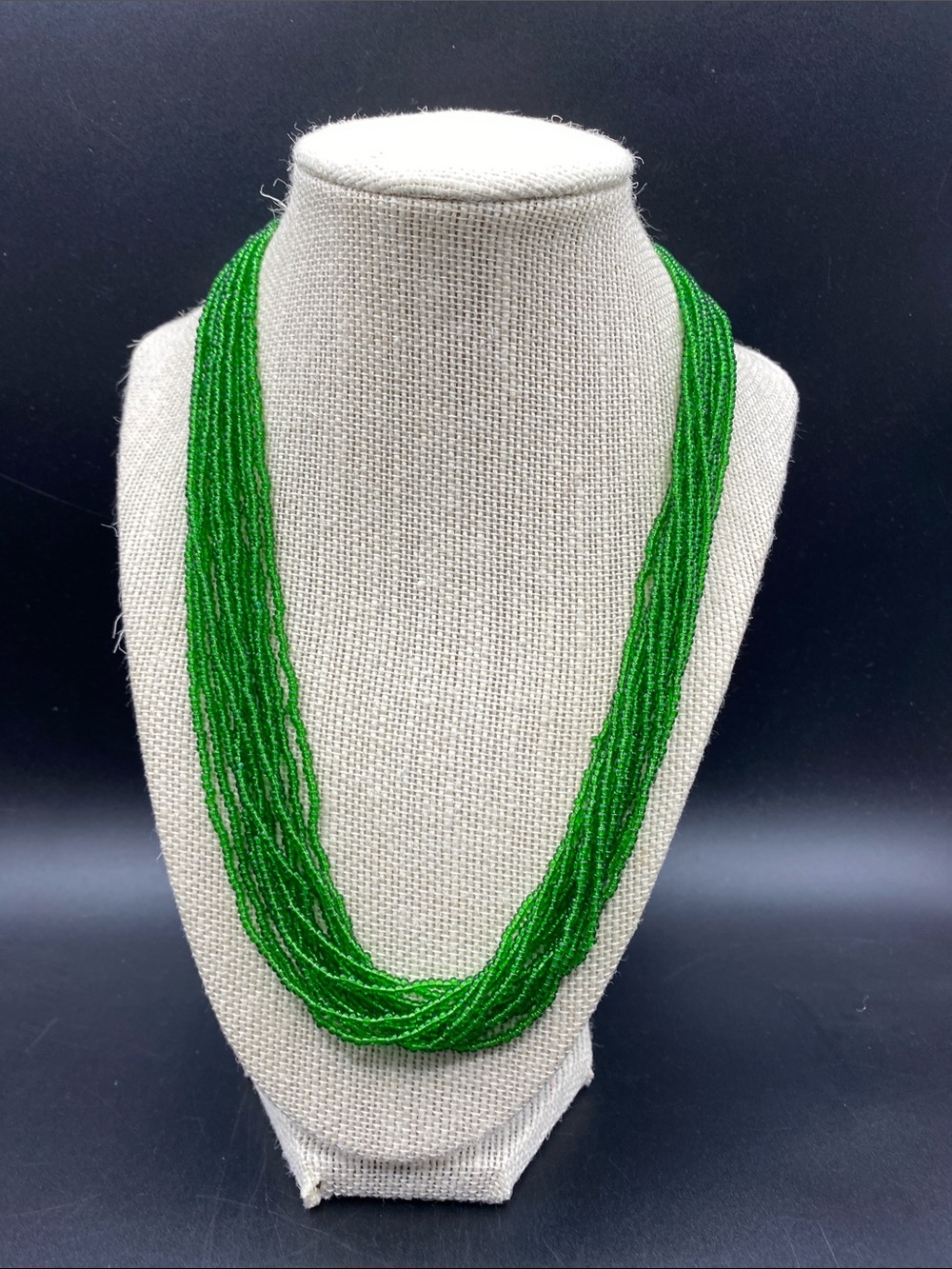 Green Glass Seed Beads Multistrand Necklace